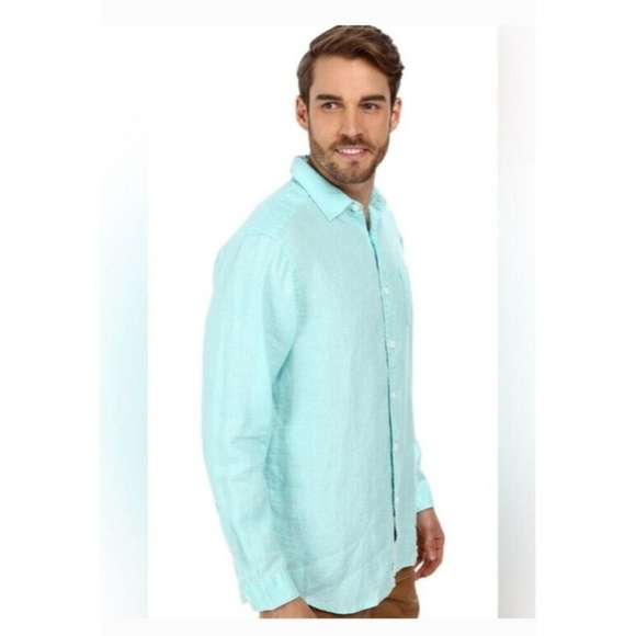Tommy Bahama Men’s Linen Long Sleeve Shirt Sea Glass Breezer Size L - Picture 1 of 12